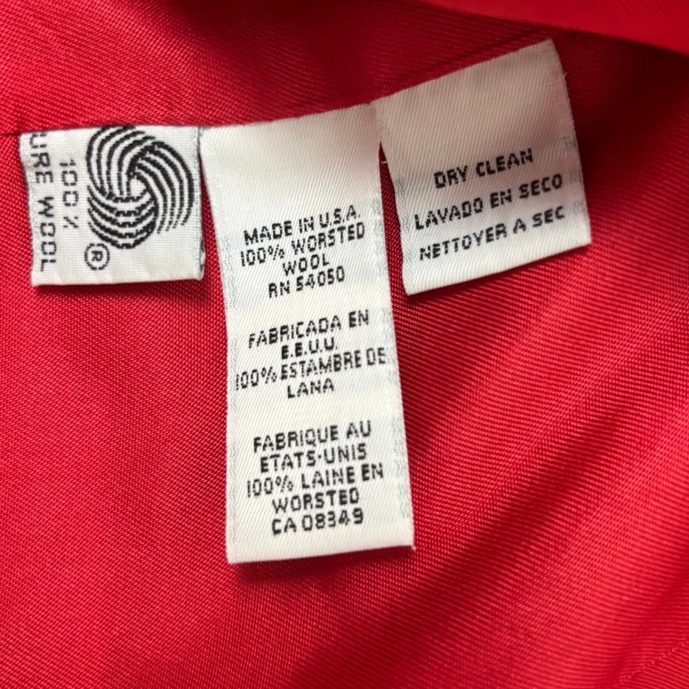 Jones New York Petite Red 100% Wool Double Breasted Vintage Blazer Jacket 8P